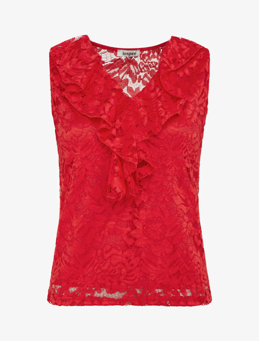 Mouwloos kanten top - Rood