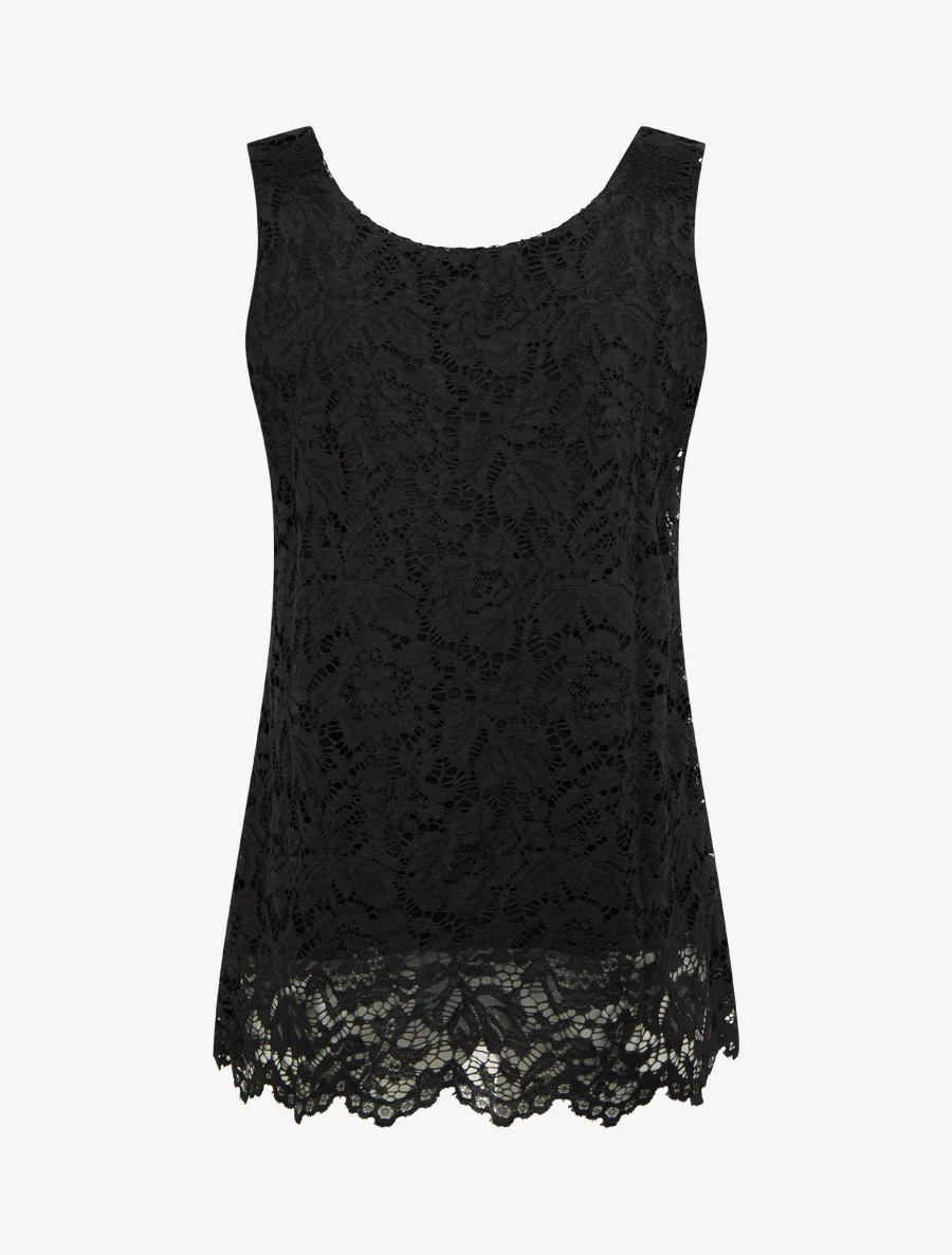 Mouwloos kanten top met U-hals - Zwart - Image 2