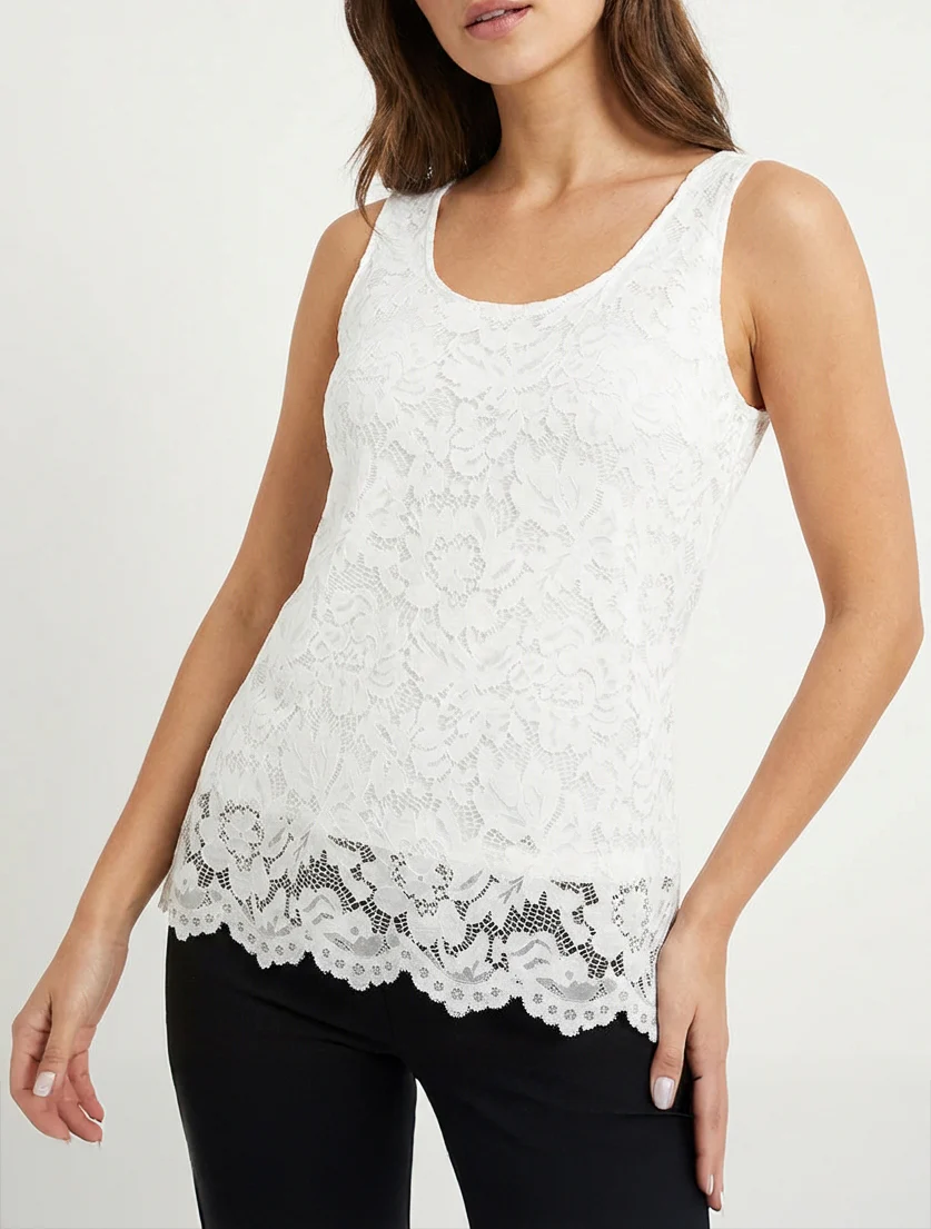 Mouwloos kanten top met U-hals - Wit - Image 4