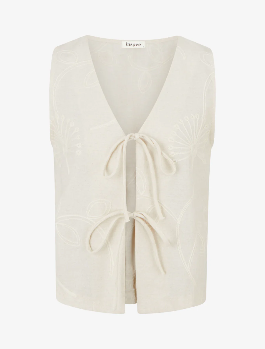 Mouwloos linnen-look vest - Beige