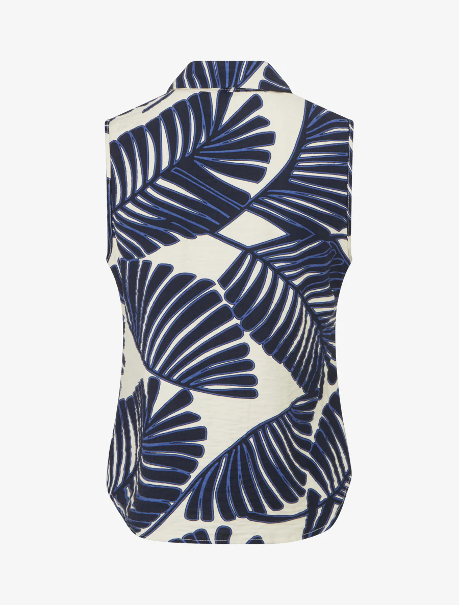 Mouwloos overhemd met palmbladerenprint - Marine - Image 2