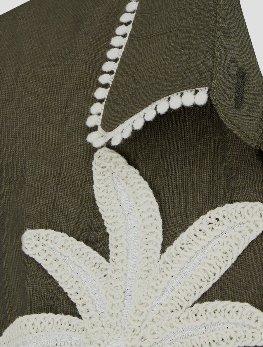 Mouwloos overhemd met palmboom borduursel - Kaki - Image 3