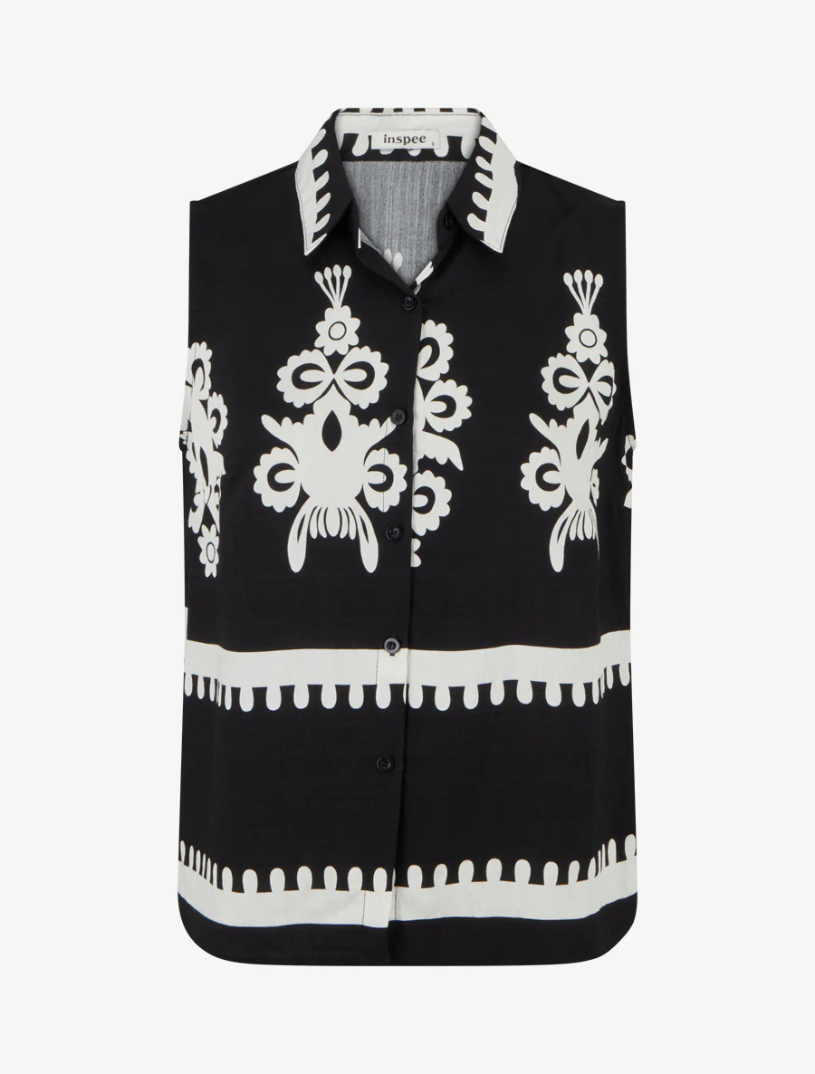 Mouwloos shirt met arabeskenprint - Zwart