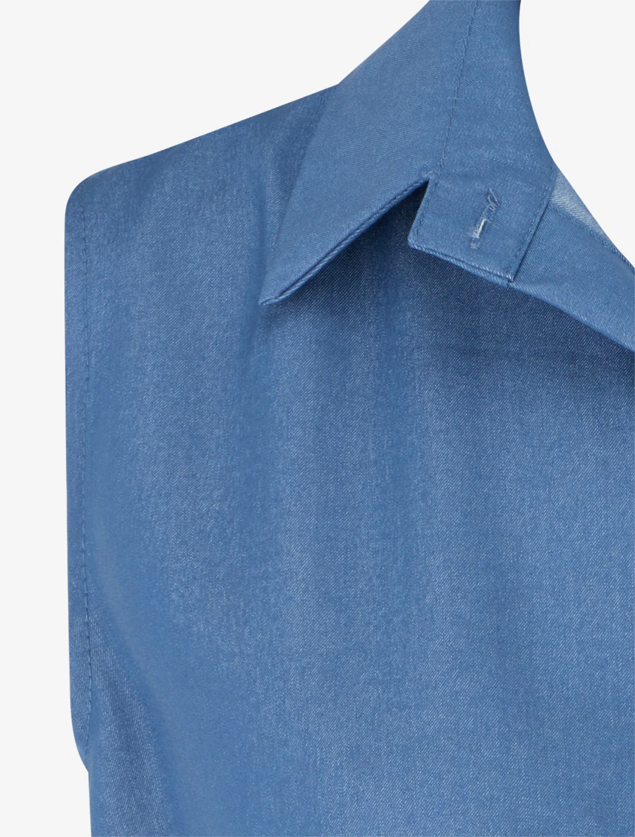 Mouwloos shirt met gedraaid effect - Blauwe denim - Image 3