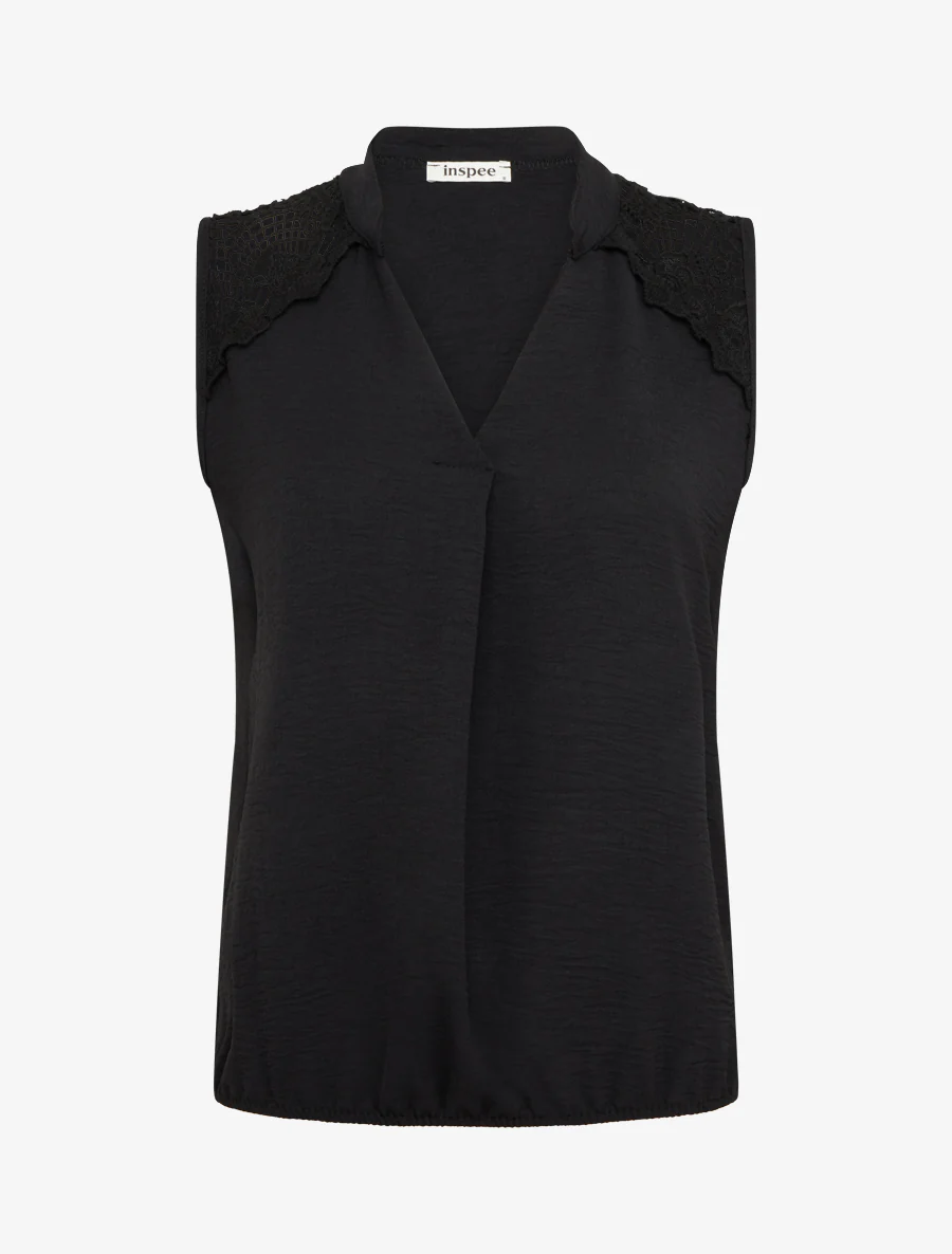 Mouwloos top met geborduurd detail - Zwart