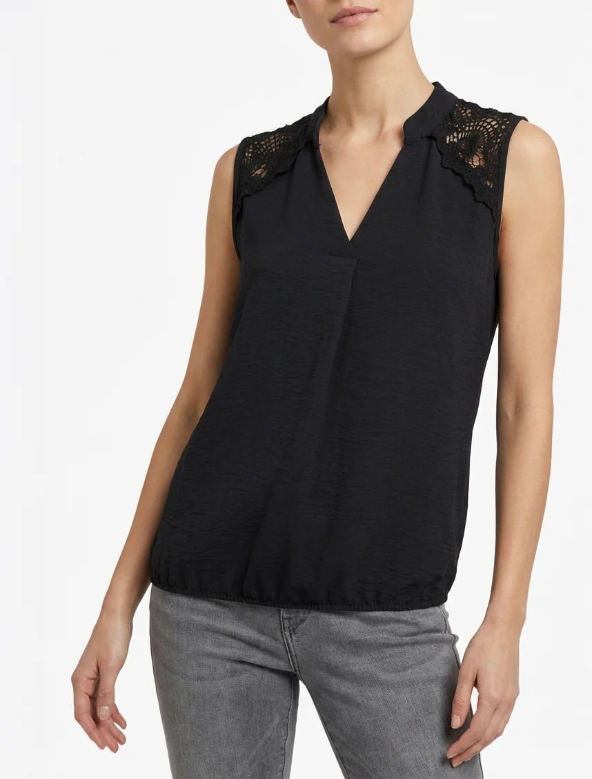 Mouwloos top met geborduurd detail - Zwart - Image 4