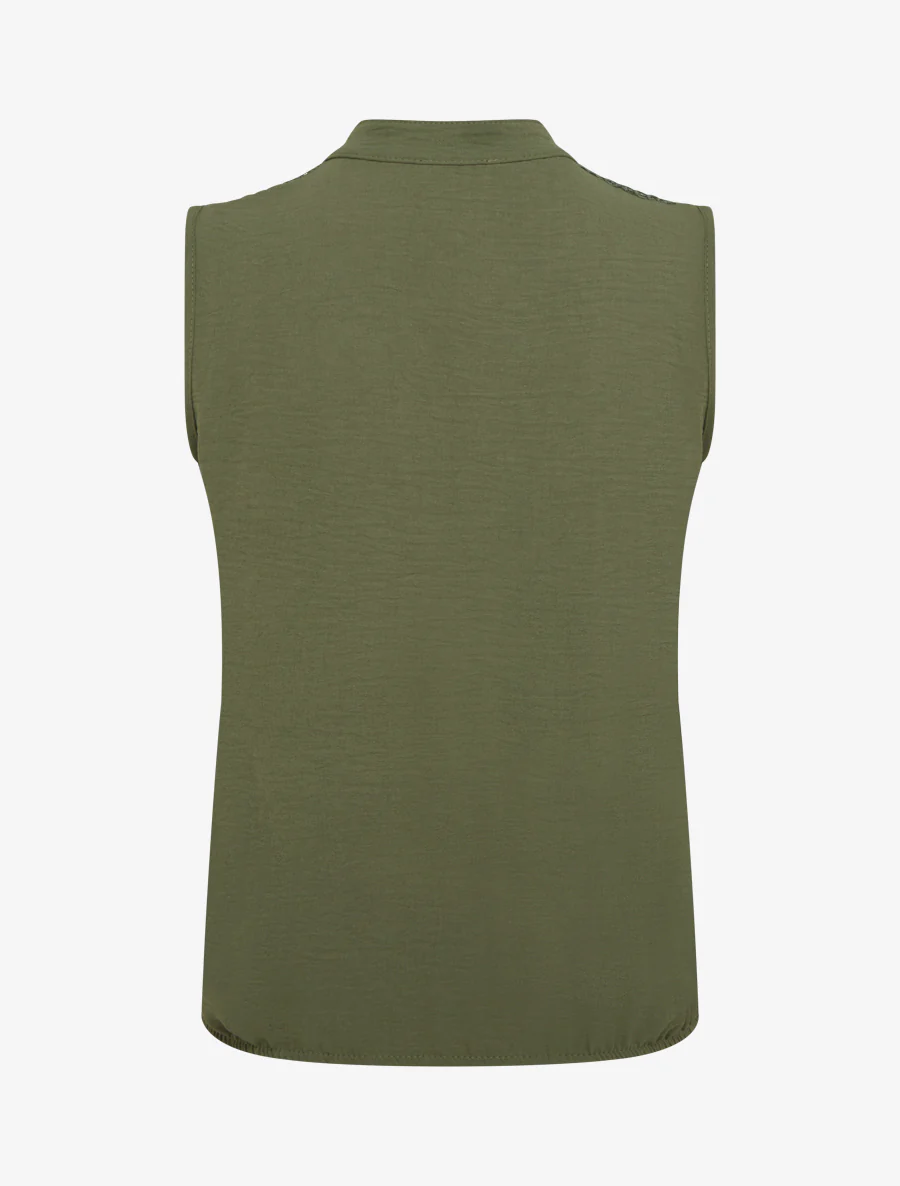 Mouwloos top met geborduurd detail - Kaki - Image 2