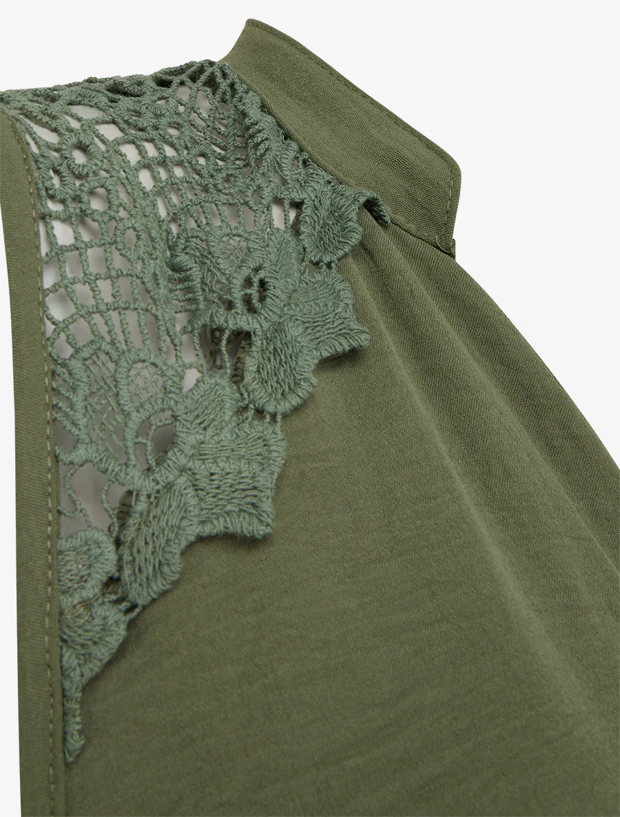 Mouwloos top met geborduurd detail - Kaki - Image 3