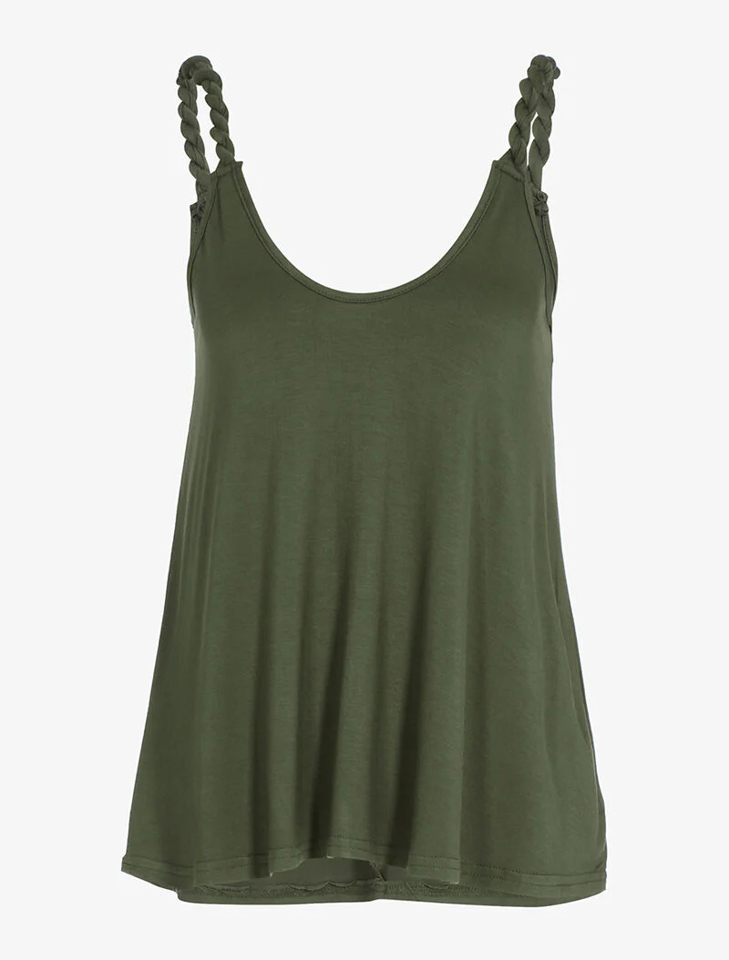 Vloeiende tanktop met gedraaide bandjes - kaki