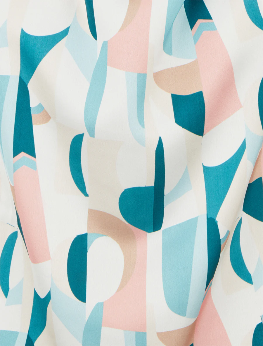 Mouwloos top met grafische print en sierlijke bandjes. - Eendenblauw - Image 3