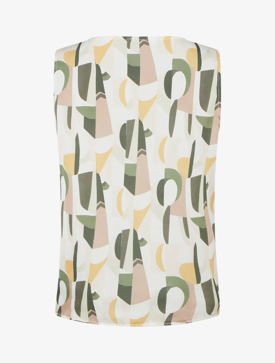 Mouwloos top met grafische print en sierlijke bandjes. - Kaki - Image 2