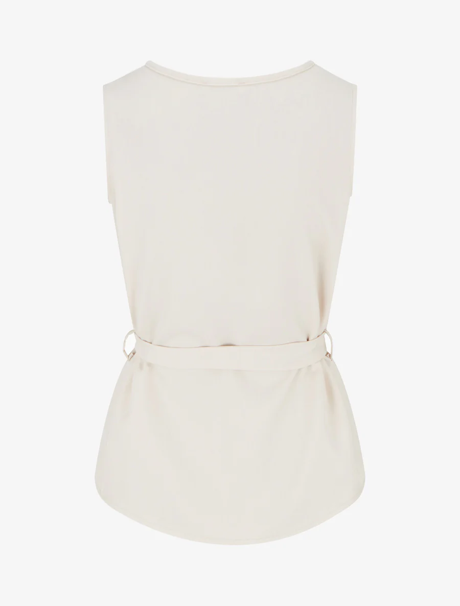 Mouwloos top met knoopsluiting en decoratieve zak. - Beige - Image 2