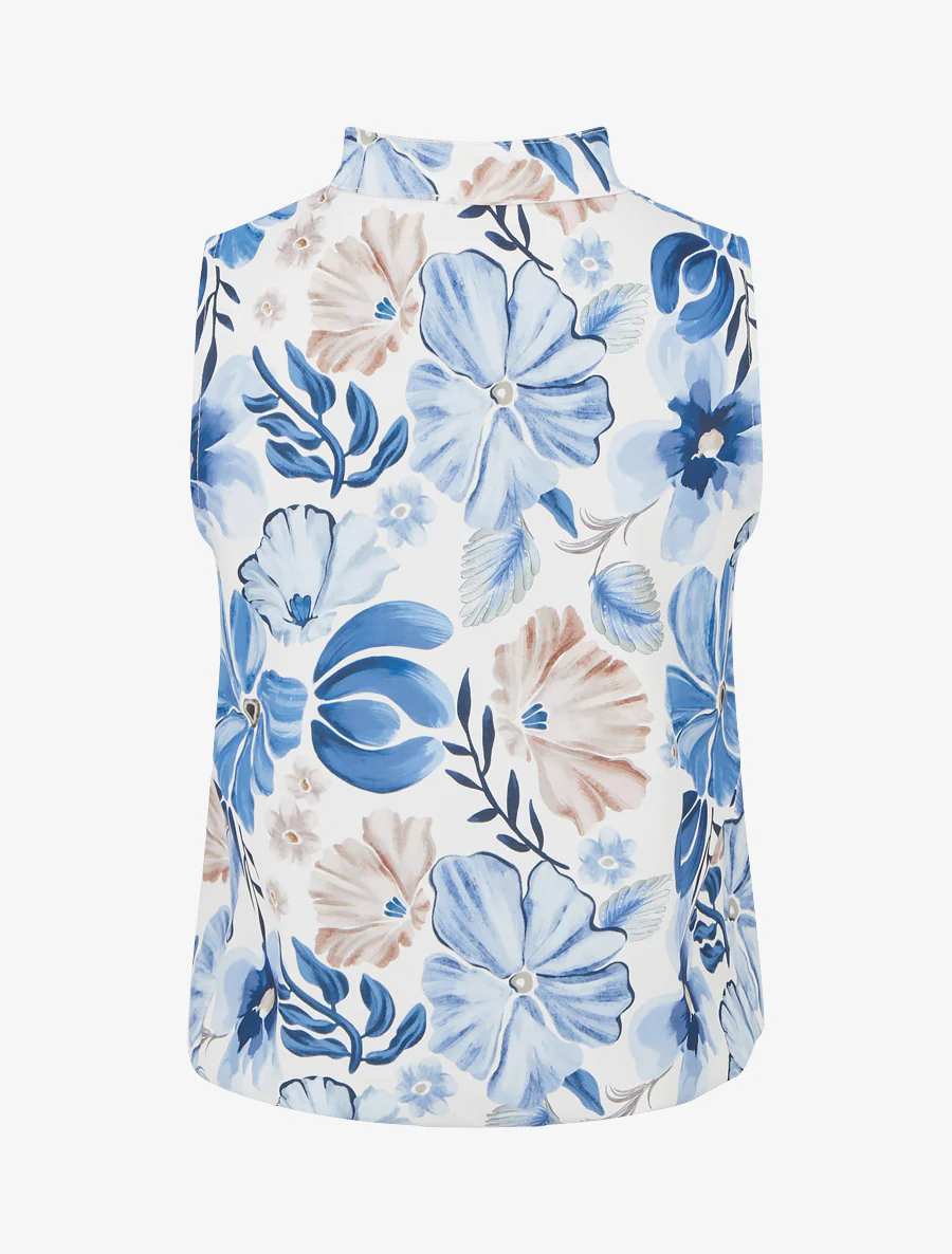 Mouwloos topje met bloemenprint - Blauw - Image 2