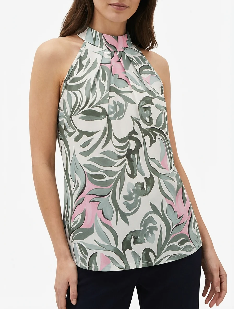 Mouwloos topje met fantasieprint - Kaki - Image 4