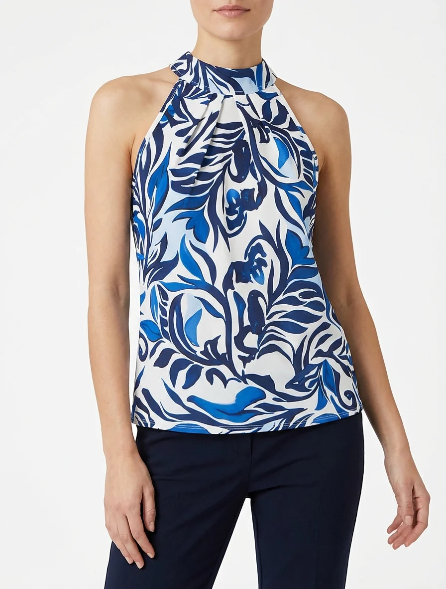 Mouwloos topje met fantasieprint - Marine - Image 4