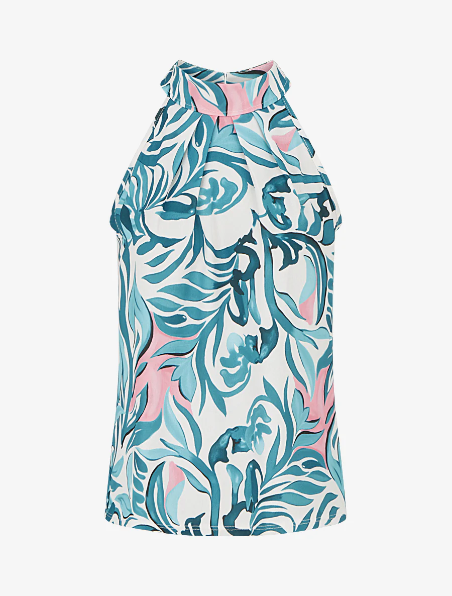 Mouwloos topje met fantasieprint - Watergroen