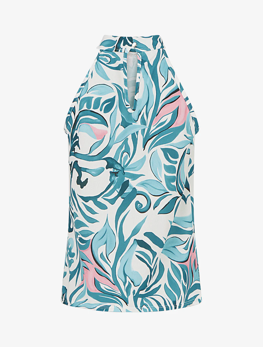 Mouwloos topje met fantasieprint - Watergroen - Image 2