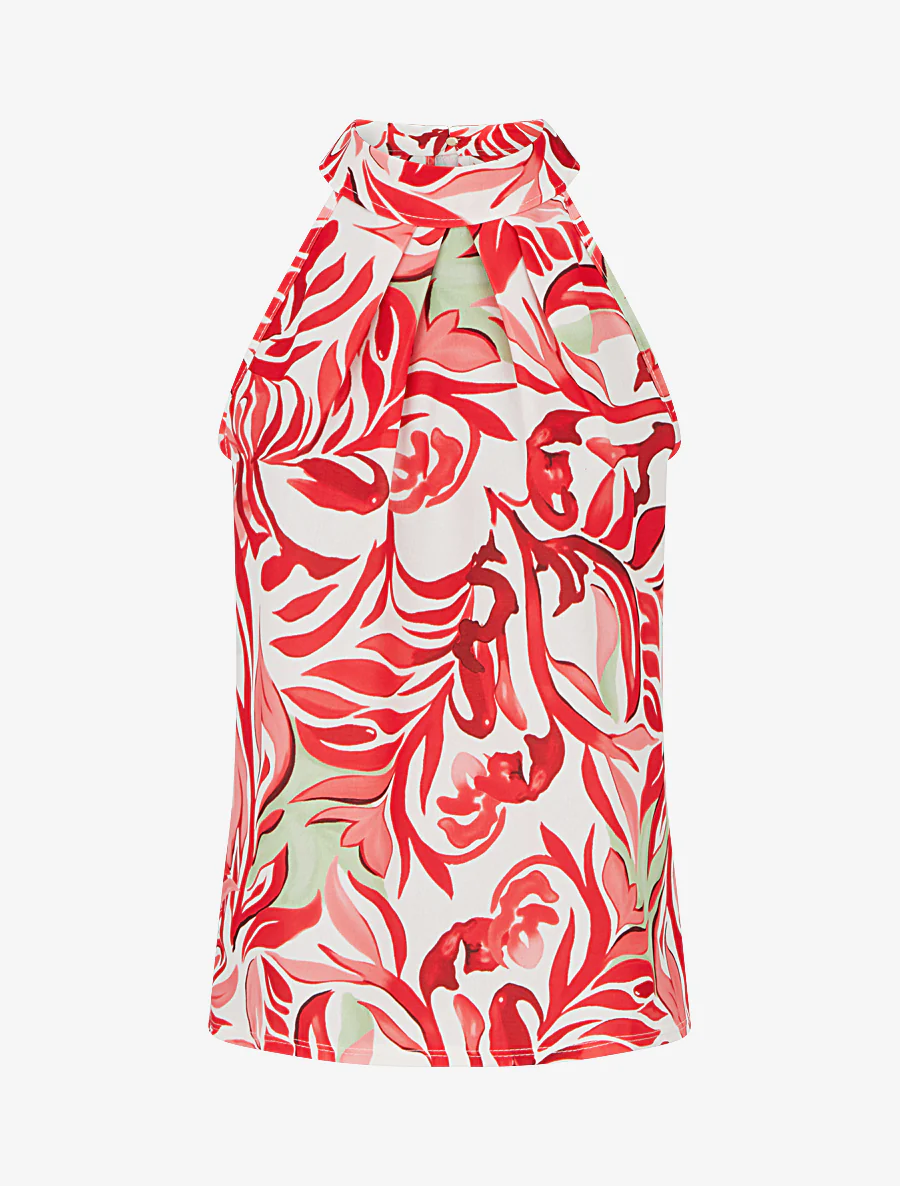 Mouwloos topje met fantasieprint - Rood