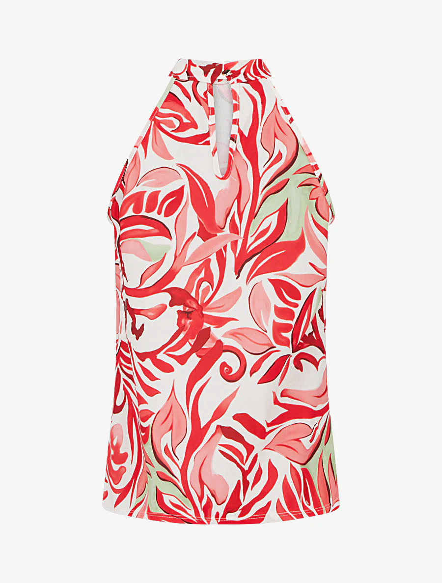 Mouwloos topje met fantasieprint - Rood - Image 2