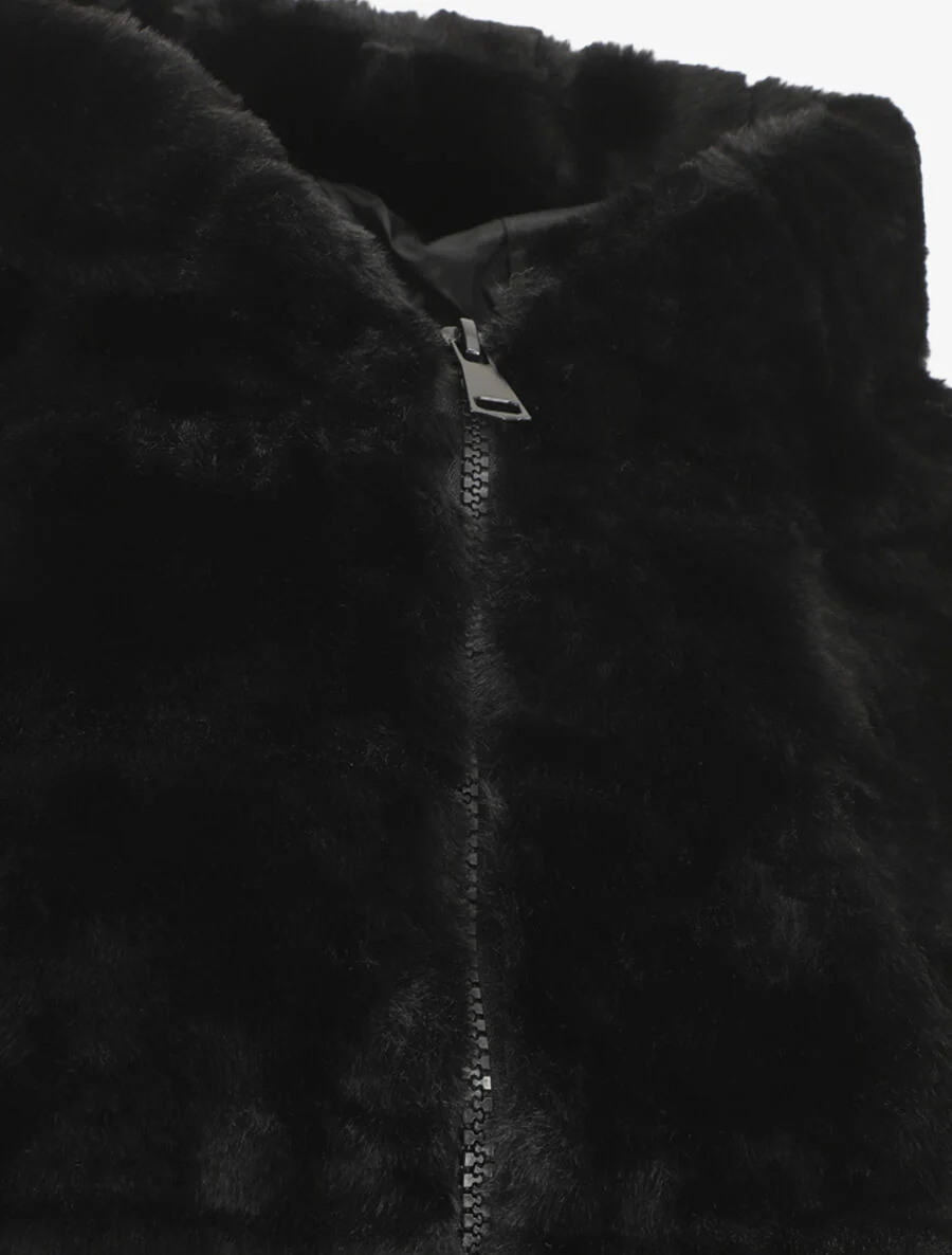 Mouwloos vest van synthetisch bont - Zwart - Image 3