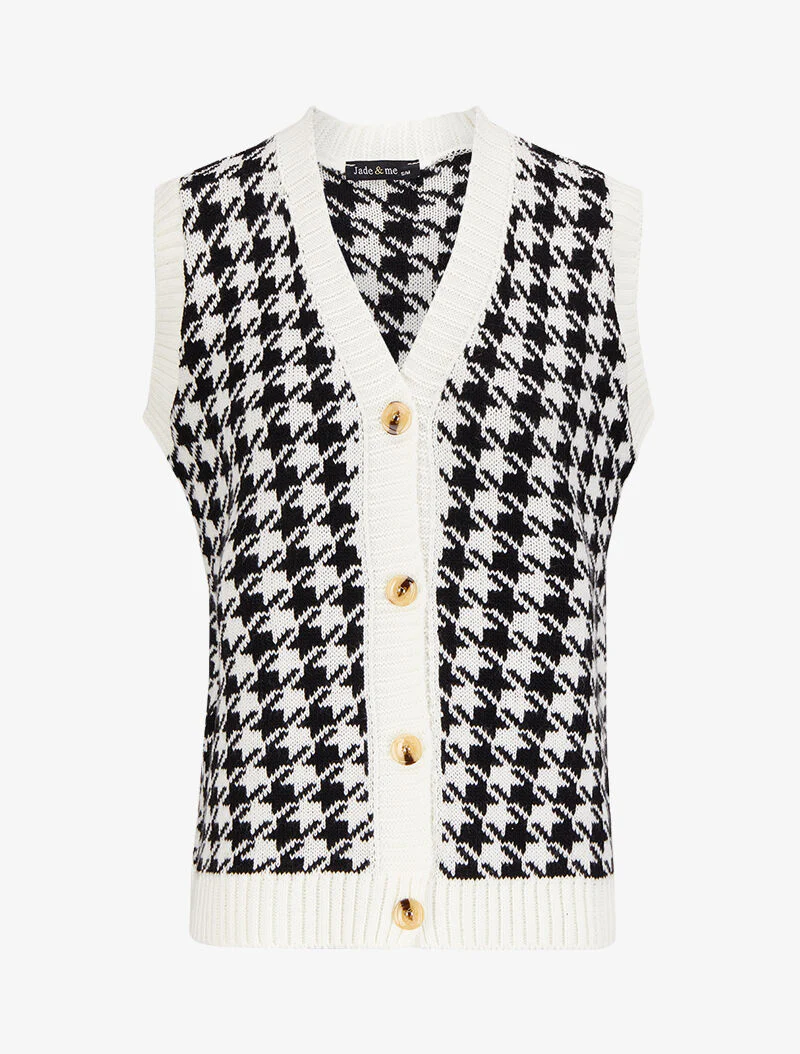 Mouwloos vest met pied-de-poule print - Wit/zwart
