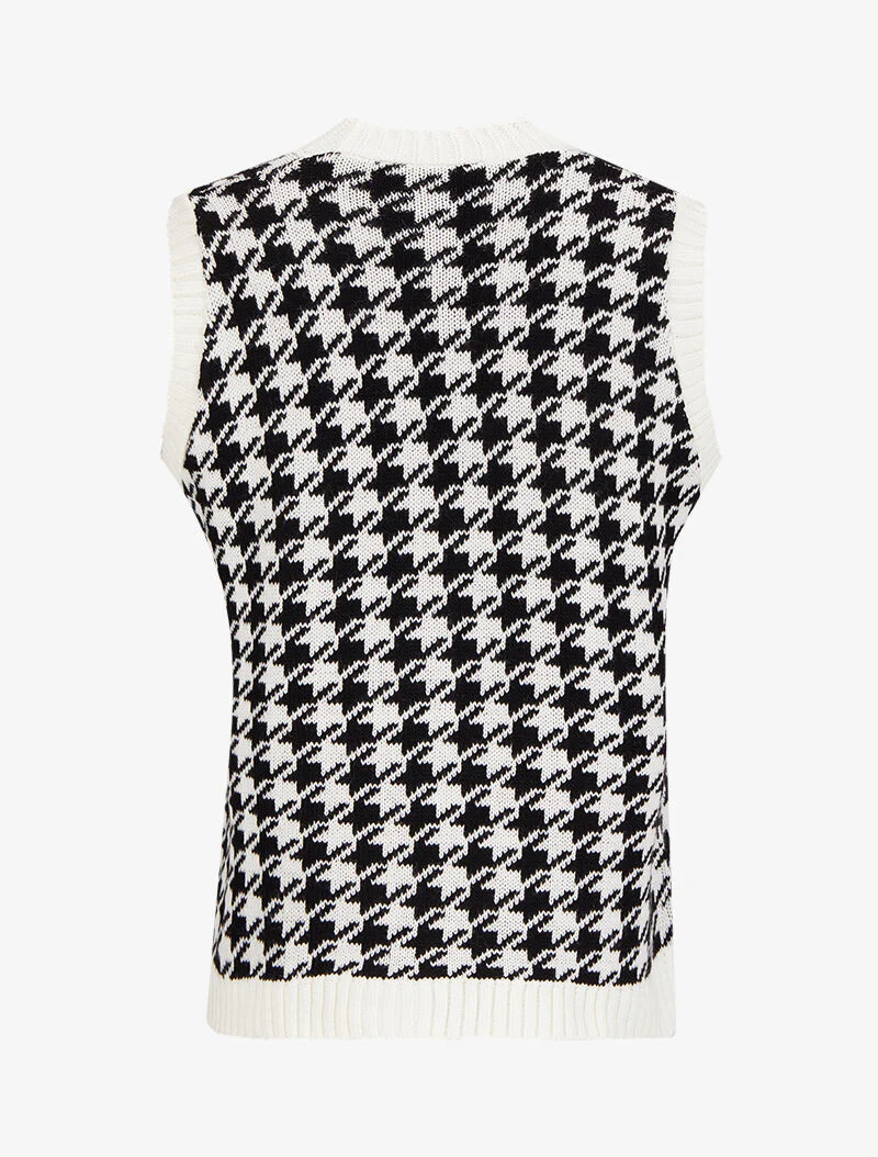 Mouwloos vest met pied-de-poule print - Wit/zwart - Image 2