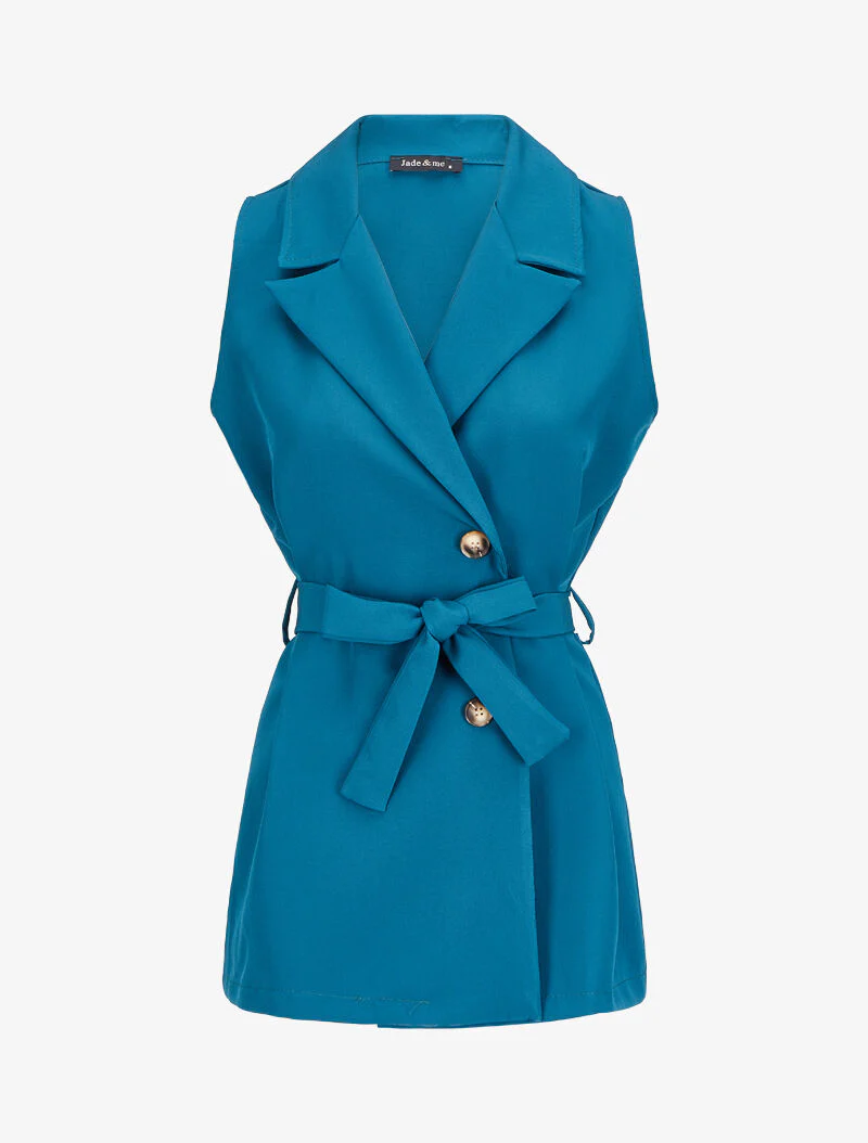 Mouwloze blazer met riem - Blauw