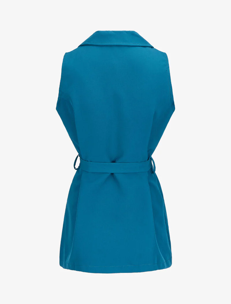 Mouwloze blazer met riem - Blauw - Image 2