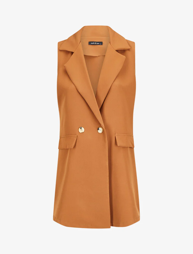Mouwloze blazerstijl jas - Camel