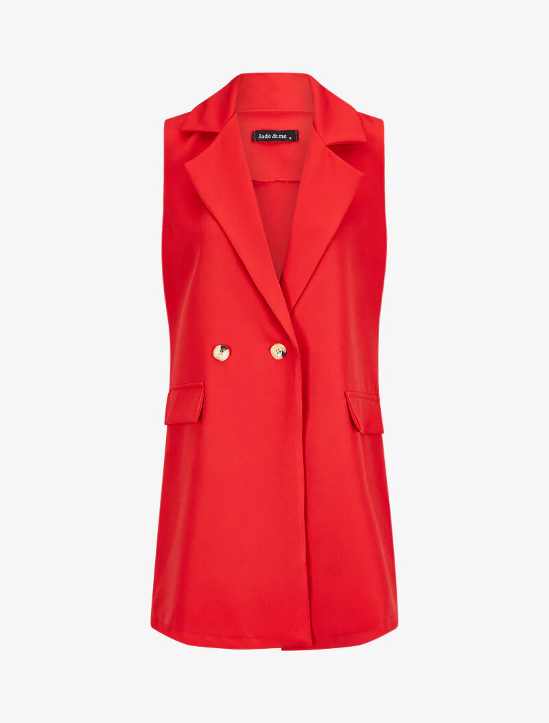 Mouwloze blazerstijl jas - Rood