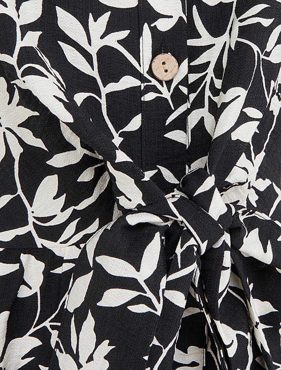 Mouwloze bloemenjurk met strik - Zwart - Image 3