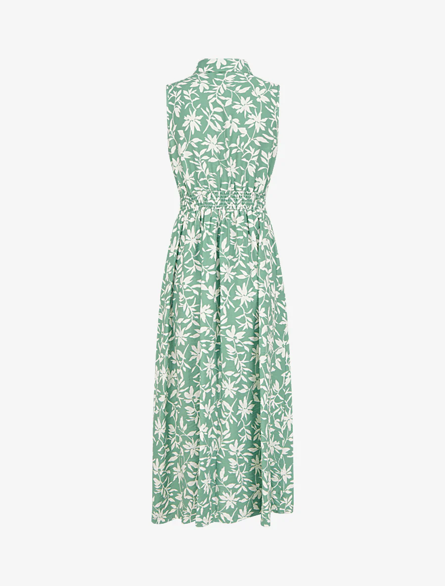 Mouwloze bloemenjurk met strik - Groen - Image 2