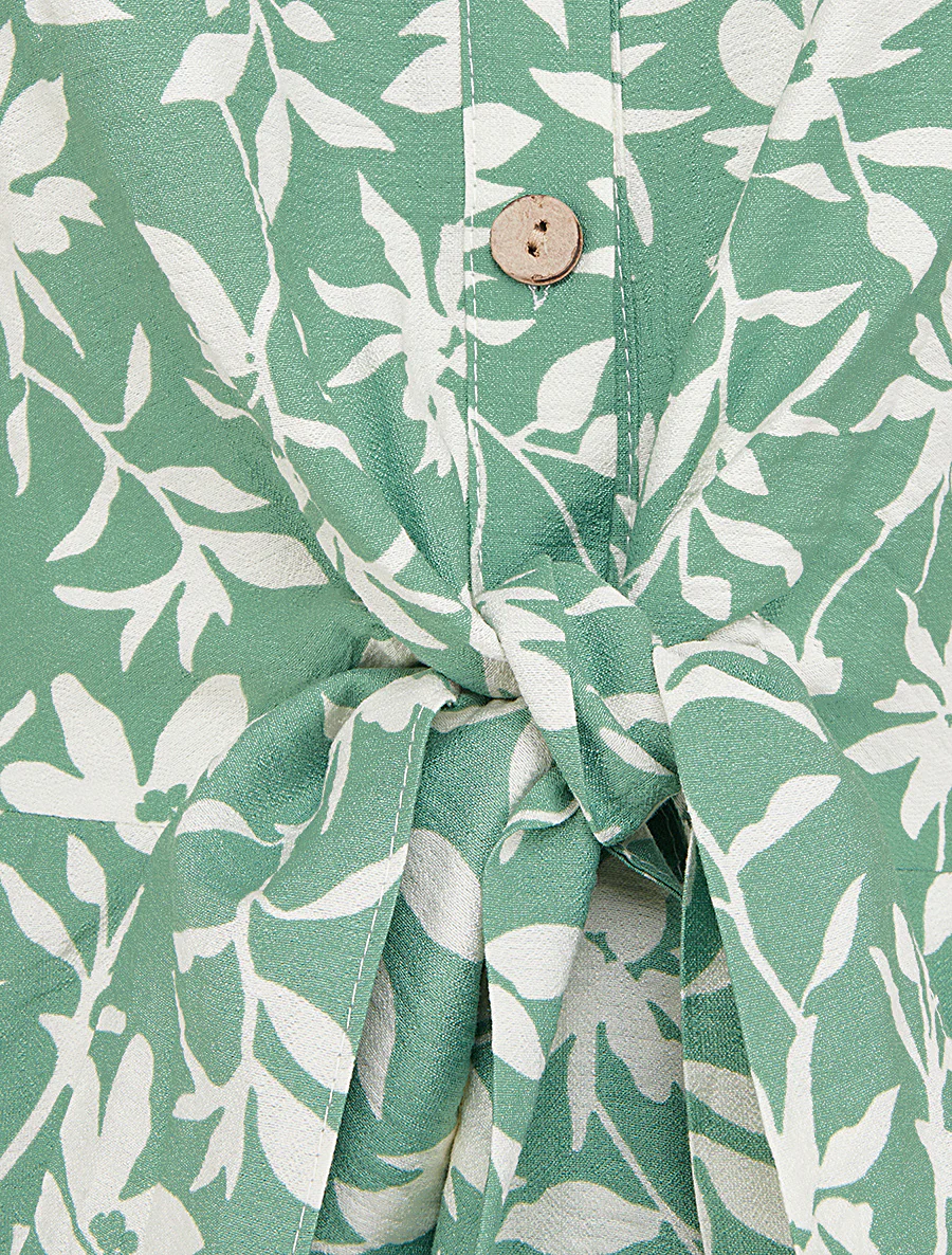 Mouwloze bloemenjurk met strik - Groen - Image 3