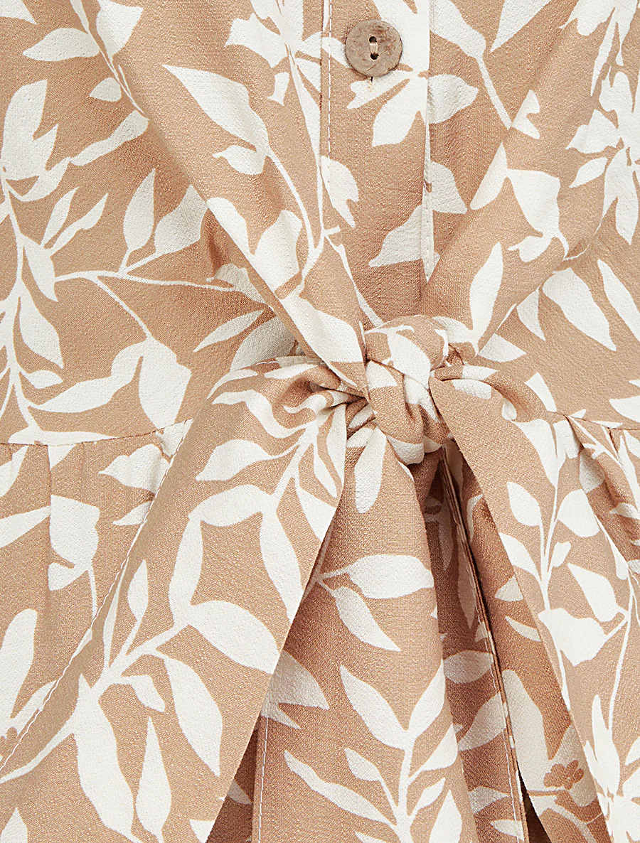 Mouwloze bloemenjurk met strik - Beige - Image 3