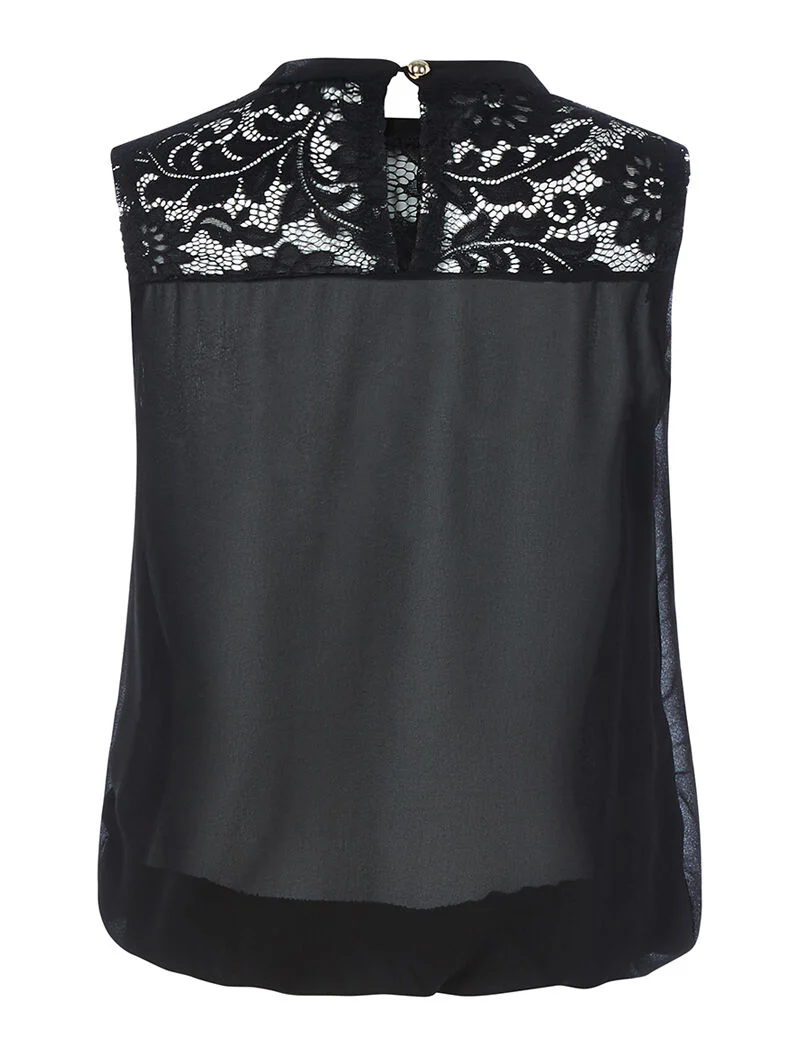 Mouwloze blouse van twee materialen - zwart - Image 2