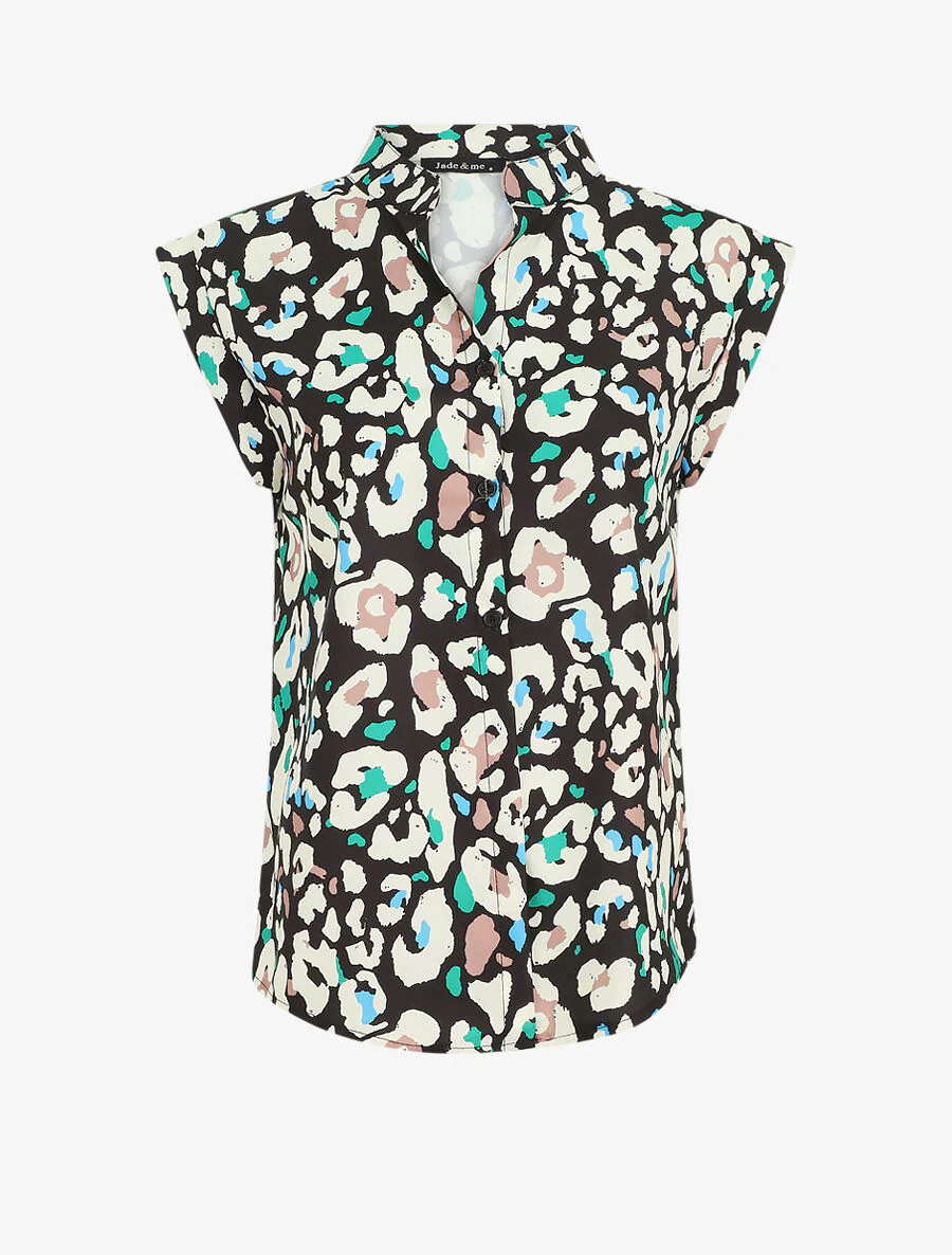 Mouwloze blouse met abstracte print - Zwart