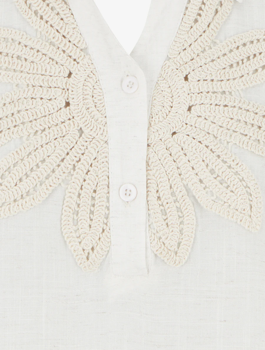 Mouwloze blouse met bloemenborduursel - Ecru - Image 3
