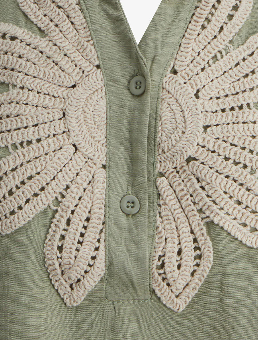 Mouwloze blouse met bloemenborduursel - Amandelgroen - Image 3