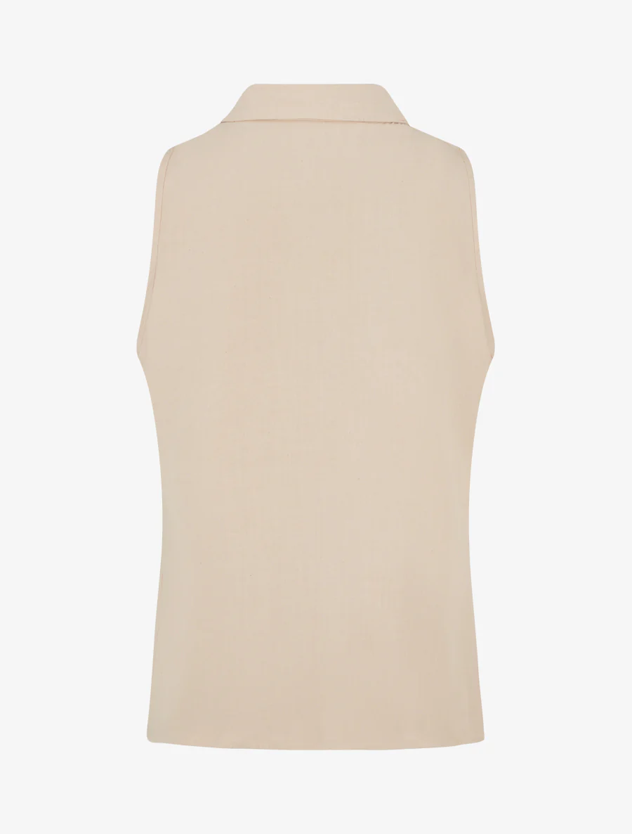 Mouwloze blouse met bloemenborduursel - Beige - Image 2
