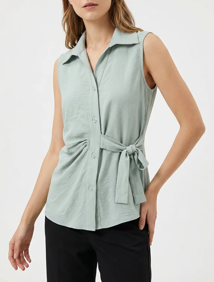 Mouwloze blouse met drapeereffect - Watergroen - Image 4