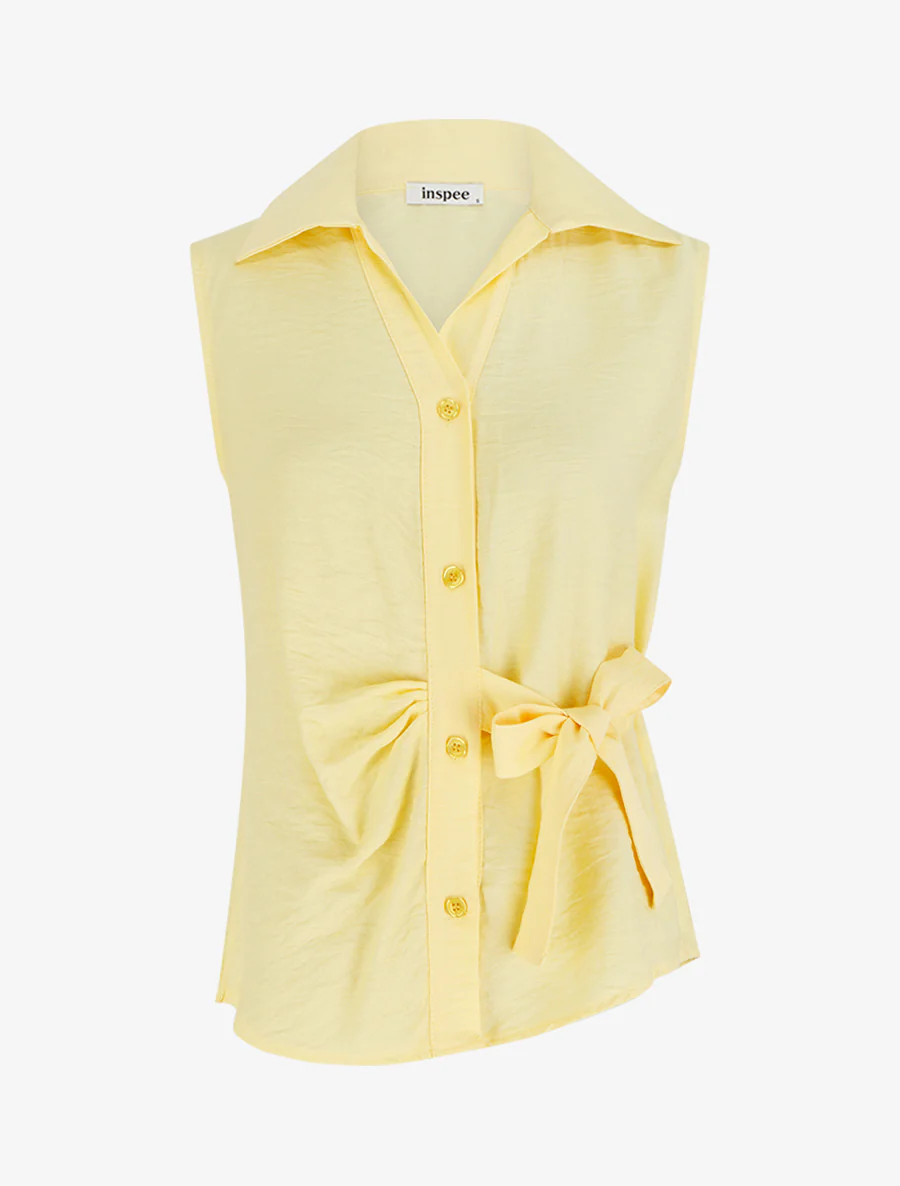 Mouwloze blouse met drapeereffect - Geel