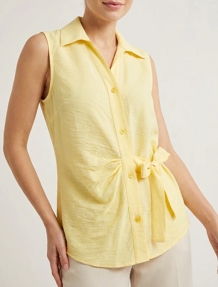 Mouwloze blouse met drapeereffect - Geel - Image 4