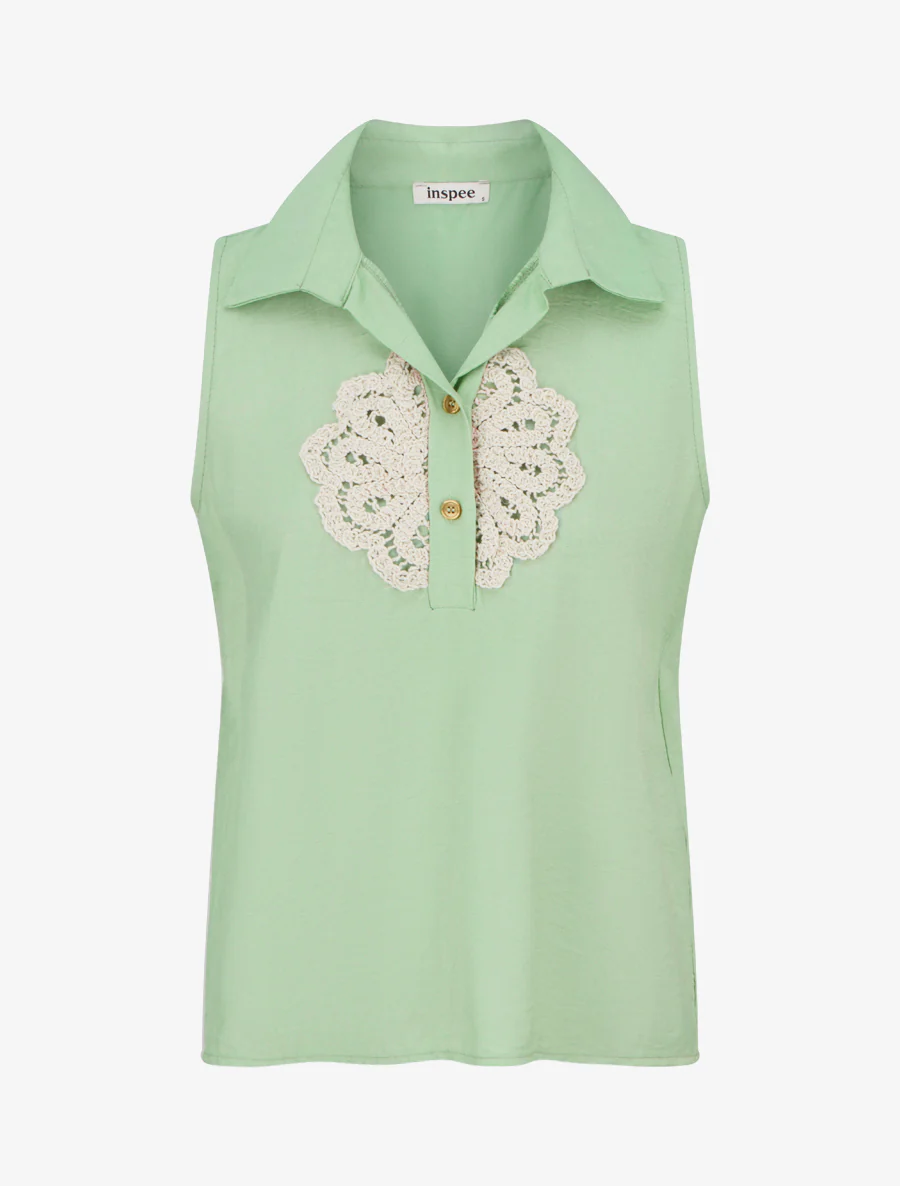 Mouwloze blouse met haakinzetstuk - Appelgroen