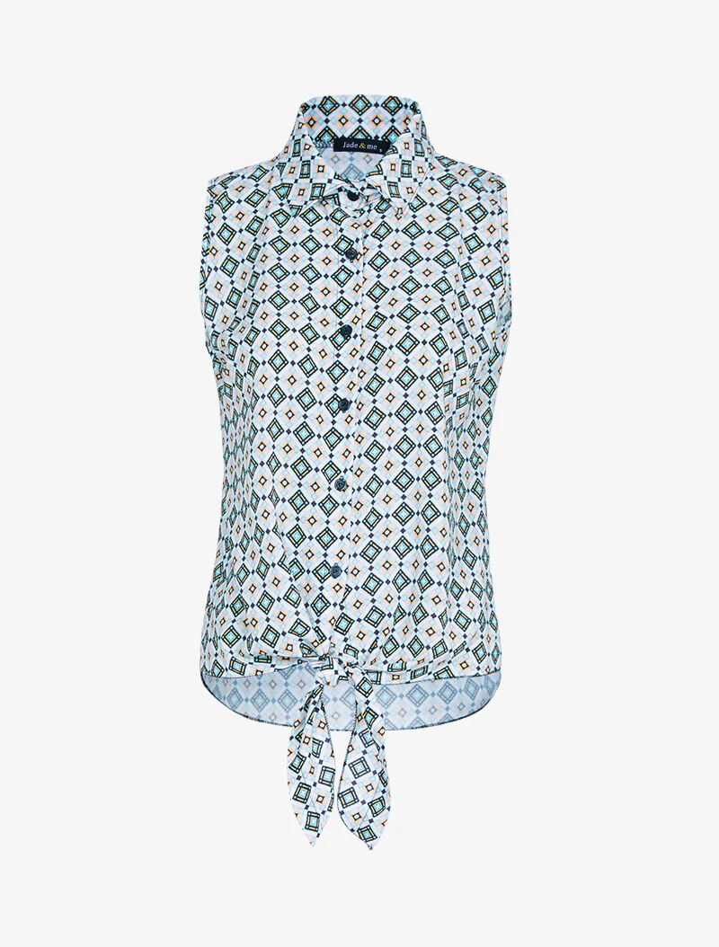 Mouwloze blouse met stippen - wit
