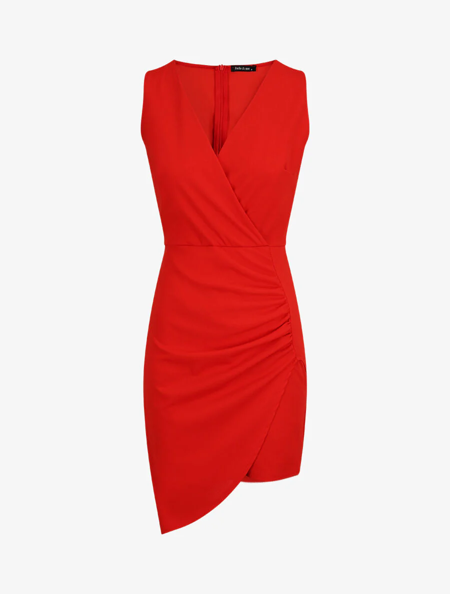Mouwloze gedrapeerde jurk - Rood