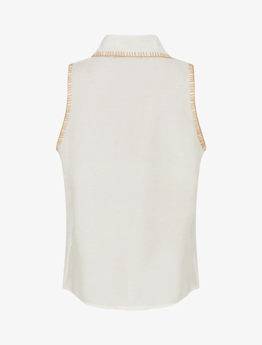 Mouwloze effen blouse met knopen - Crème - Image 2