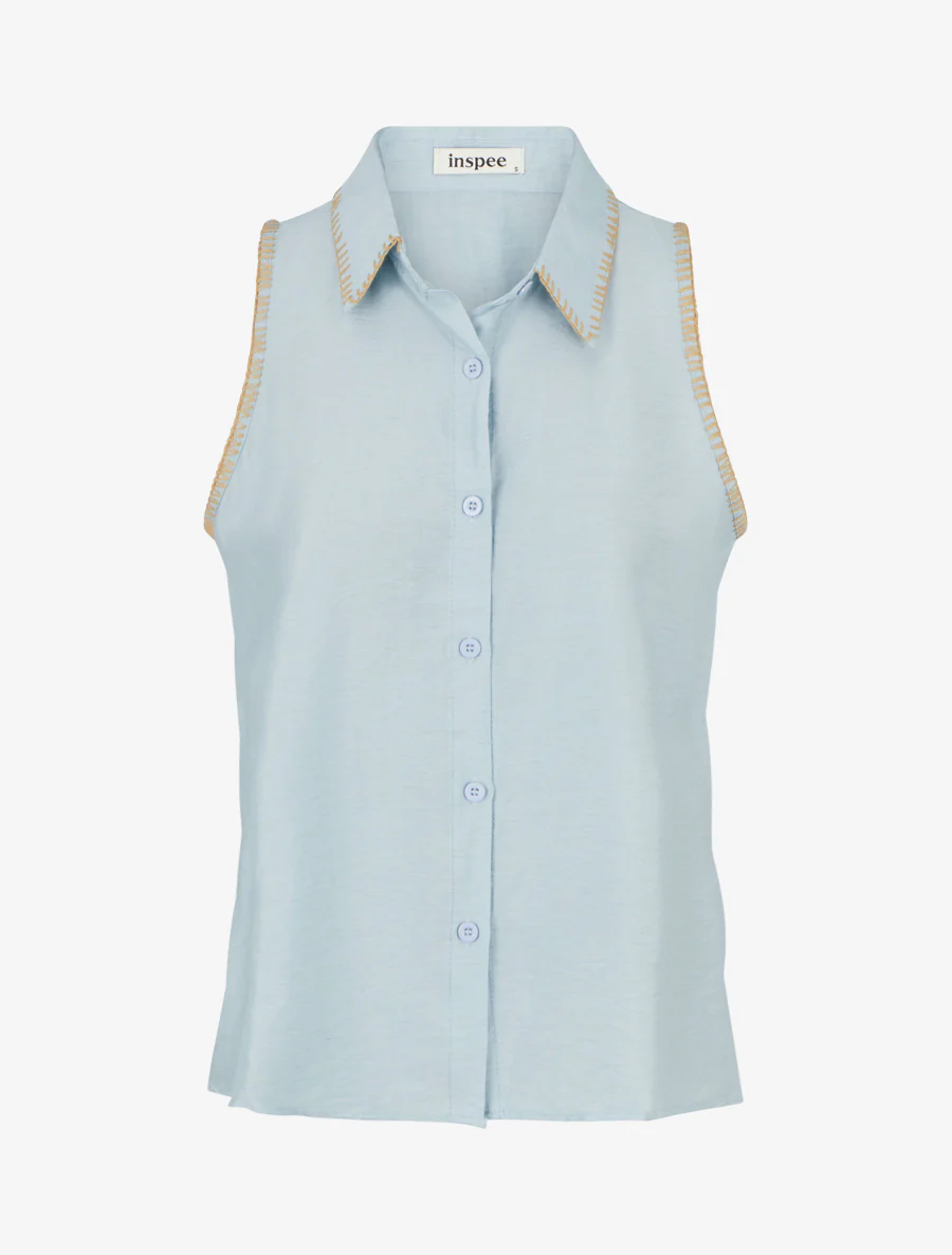 Mouwloze effen blouse met knopen - Lichtblauw