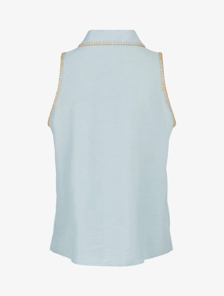 Mouwloze effen blouse met knopen - Lichtblauw - Image 2