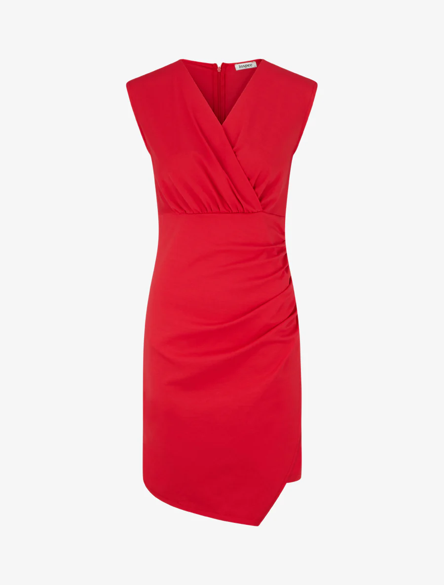 Mouwloze effen overslagjurk - Rood
