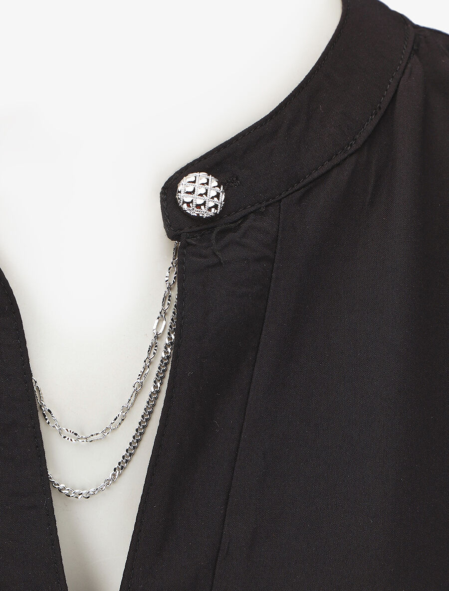 Mouwloze effen top met gestileerd detail - Zwart - Image 3